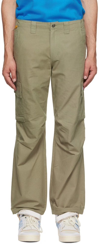 Dime Green Cotton Cargo Pants In Washed Olive