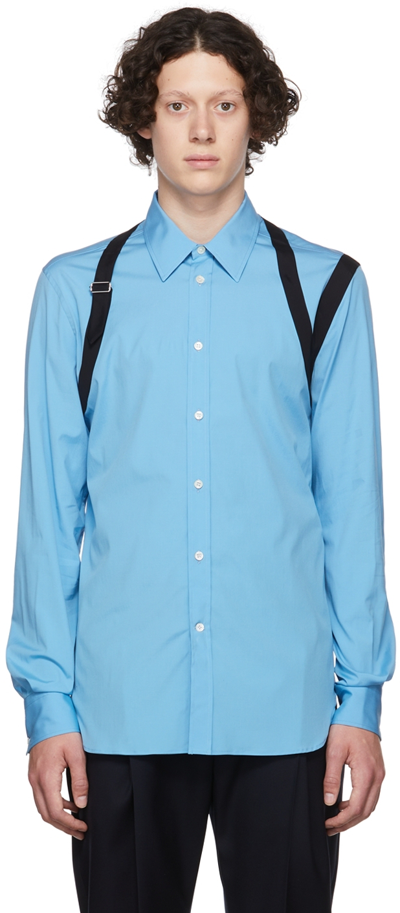 Alexander Mcqueen Blue Graffiti Harness Shirt In Deep Sky Grey