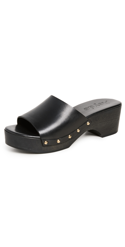 Aeyde Bobbie Studded Leather Platform Clogs In Black,ivory