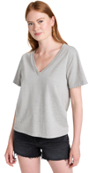 Good American V-neck Cotton Tee In Heather Grey001