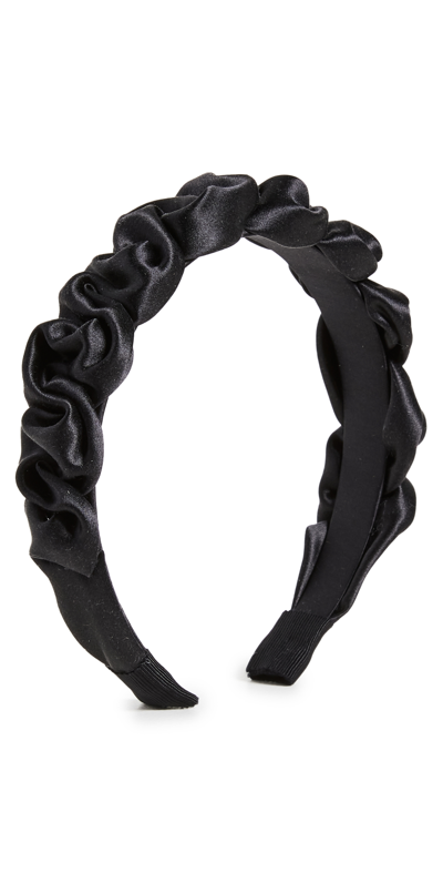 Jennifer Behr Melia Satin Ruffled Headband In Black