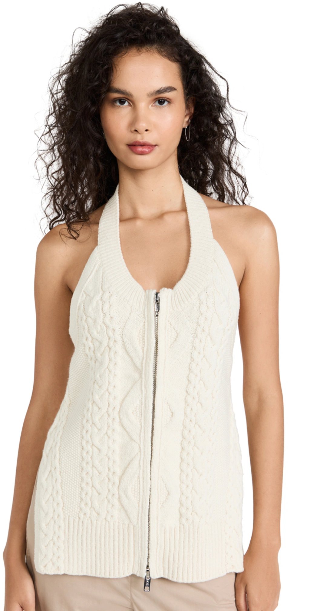 3.1 Phillip Lim 3.1 Philip Lim Zip Front Cable Knit Sleeveless Top