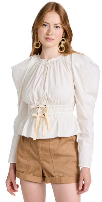 Ulla Johnson Edena Puff-sleeve Drawcord Peplum Blouse In Bone