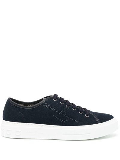 Ferragamo Borg Logo-print Sneakers In Blue