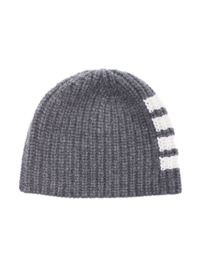 Thom Browne Grey 4-bar Stripe Merino Wool Beanie Hat