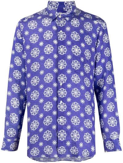 Peninsula Swimwear Abstract-print Linen Shirt In Blue