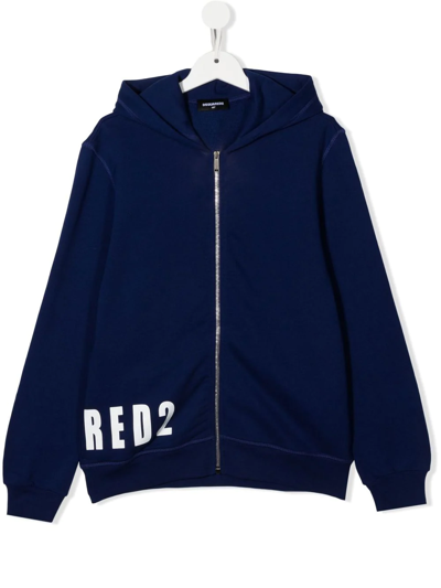 Dsquared2 Teen Logo-print Cotton Hoodie In Blue