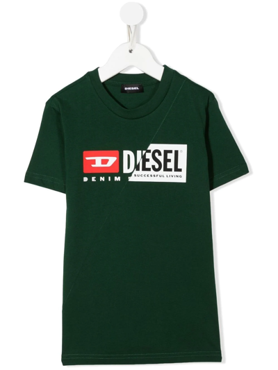 Diesel Kids' Logo-print Cotton T-shirt In Green