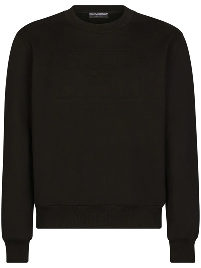 Dolce & Gabbana Logo-embossed Crew Neck Sweatshirt In Black
