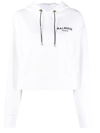 BALMAIN LOGO-PRINT CROPPED HOODIE