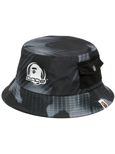 A Bathing Ape Camo Logo Cotton-blend Bucket Hat In Black