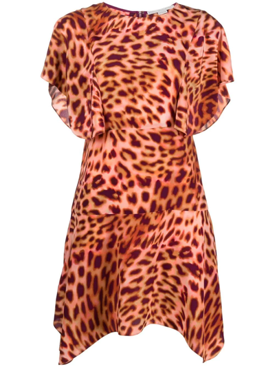 Stella Mccartney Leopard-print Silk Flounce Dress In Pink