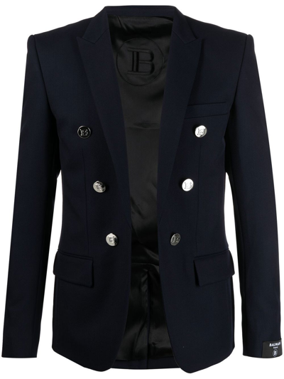 Balmain Double-breasted Tailored Blazer In Blue