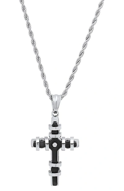 Hmy Jewelry Two Tone Simulated Diamond Cross Pendant Necklace In Metallic