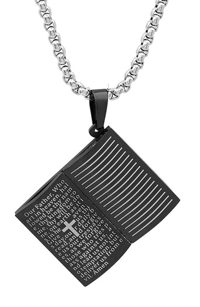 Hmy Jewelry Stainless Steel Our Father Prayer Book Pendant Necklace In Black