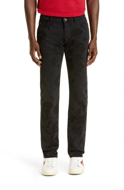 Dolce & Gabbana Black Denim Jeans With Floral Motif