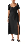 & Other Stories Ruched Linen Dress In Black