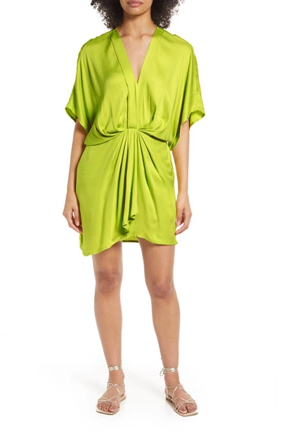 Btfl-life Short Sleeve Satin Minidress In Lime Green