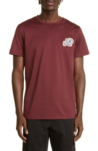 Moncler Double Logo Patch Cotton T-shirt In Burgundy