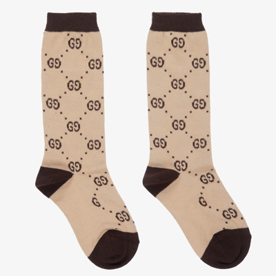 GUCCI BEIGE & BROWN COTTON GG SOCKS