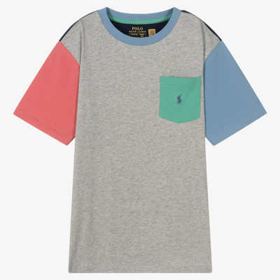 Polo Ralph Lauren Teen Boys Colourblock T-shirt In Grey