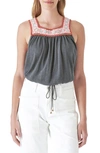 Lucky Brand Women's Cotton Crochet-trim Bubble Tank In Washed Black