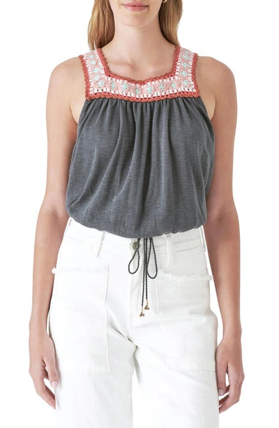 Lucky Brand Women's Cotton Crochet-trim Bubble Tank In Washed Black