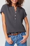 Faherty Dream Cotton Gauze Desmond Top In Washed Black