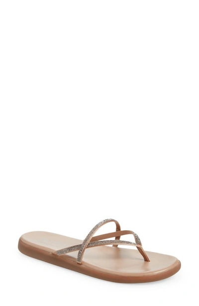 Pedro Garcia Poppy Crystal Flip-flop In Camel Satin