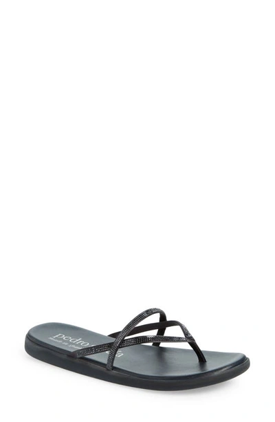 Pedro Garcia Poppy Crystal Flip-flop In Off Black Satin