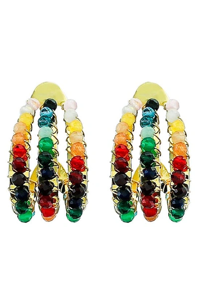 Panacea Multicolor Crystal Three Row Hoop Earrings