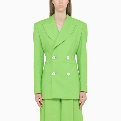 Anouki Fluo Green Double-breasted Blazer In Linen In Yellow