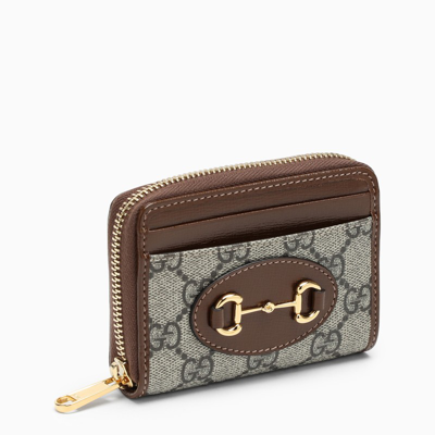 Gucci Gg Fabric And Brown Leather Credit Card Holder