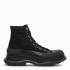 ALEXANDER MCQUEEN BLACK CANVAS TREAD SLICK BOOTS