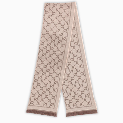 Gucci Light Brown Scarf With Gg Jacquard Motif