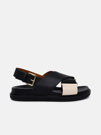 Marni Cross-strap Side Buckled Flat Sandals In Black