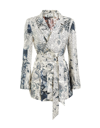 Etro Graphic-print Belted Silk Jacket In Blu Navy