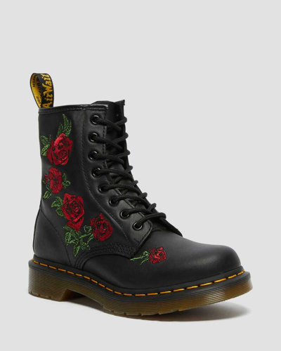Dr. Martens' 1460 Vonda Floral Leather Lace Up Boots In Black/red Rose