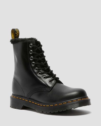 Dr. Martens' 1460 Serena Faux Fur Lined Lace Up Boots In Schwarz/grau