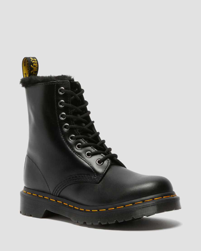 Dr. Martens 1460 Serena Faux Fur Lined Boots In Schwarz/grau