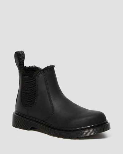 Dr. Martens' Junior 2976 Faux Fur Lined Chelsea Boots In Black