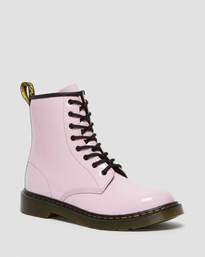 Dr. Martens' Youth 1460 Patent Leather Lace Up Boots In Pale Pink