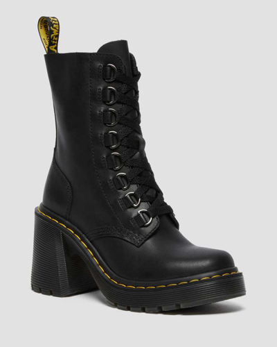 Dr. Martens' Chesney Leather Flared Heel Lace Up Boots In Black