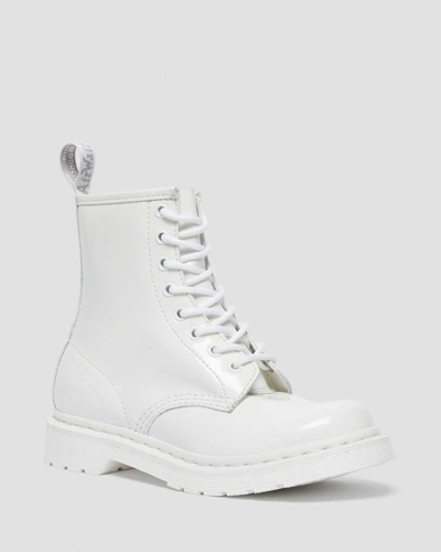 Dr. Martens' Women's 1460 Mono Patent Leather Lace Up Boots In White