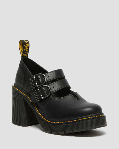 Dr. Martens' Eviee Contrast-stitched Leather Heeled Sandals In Schwarz