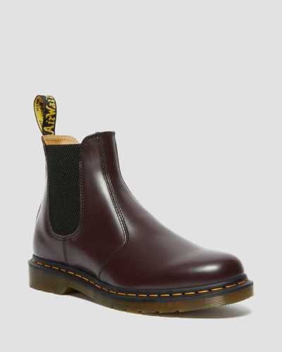 Dr. Martens 2976 Yellow Stitch Smooth Leather Chelsea Boots In Burgundy