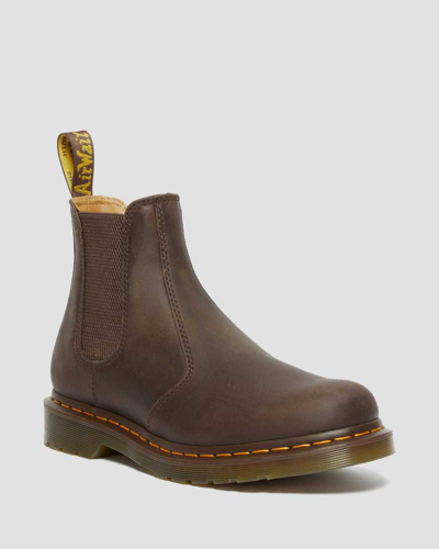 Dr. Martens' 2976 Yellow Stitch Crazy Horse Leather Chelsea Boots In Dark Brown