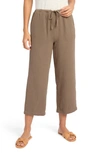 Splendid Addie Crop Wide Leg Cotton Gauze Pants In Brown