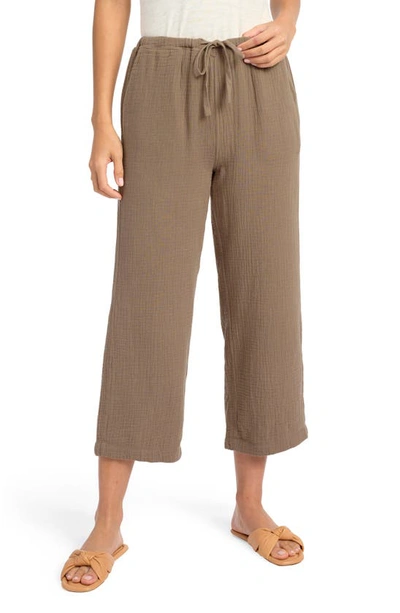 Splendid Addie Crop Wide Leg Cotton Gauze Pants In Mocha