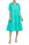 English Factory Tiered Puff Sleeve Dress In Emerald